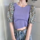 Short-sleeve Floral Print Panel Top