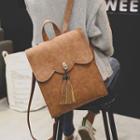 Faux-leather Scalloped-trim Flap Tassel Backpack