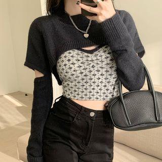 Cutout Knit Crop Top / Patterned Camisole Top