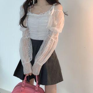 Lace Chiffon Long-sleeve Top As Shown In Figure - One Size