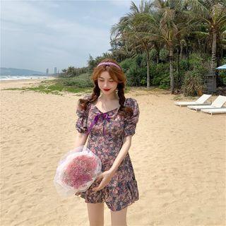 V Neckline Floral Dress Dress - One Size
