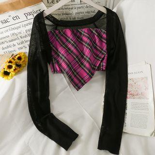 Asymmetrical Argyle Tube Top / Open-front Cape Top