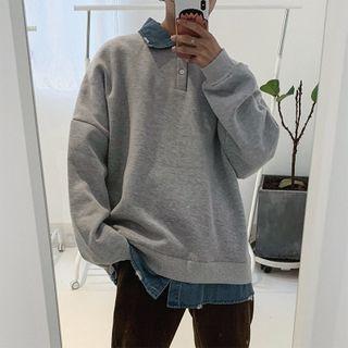 Mock Two-piece Polo-neck Sweatshirt
