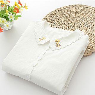 Scallop Trim Embroidered Shirt