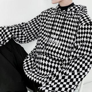 Lettering Diamond Pattern Hoodie