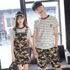Couple Matching Stripe Short-sleeve T-shirt / Camouflage Shorts / Pinafore
