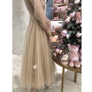 Mesh Balloon Sleeve Dress