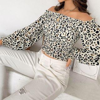Smocked Leopard Print Crop Blouse