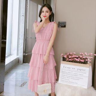Plaid Sleeveless Layered Midi A-line Dress