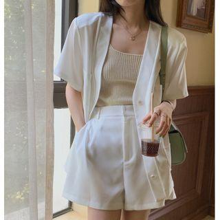 Set: Short Sleeve Single Breasted Blazer + Plain Shorts