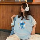 Short-sleeve Cartoon Print Mock Two Piece T-shirt