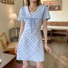 Short-sleeve Sailor Collar Plaid Mini A-line Dress