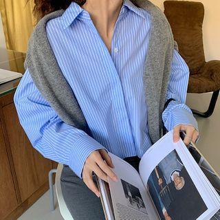 Stripe / Plain Crop Shirt