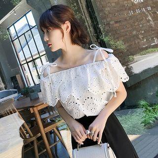 Short-sleeve Cold Shoulder Eyelet Lace Top
