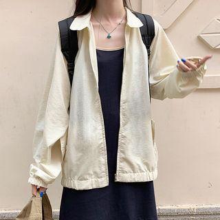 Plain Zip Jacket Light Yellow - One Size