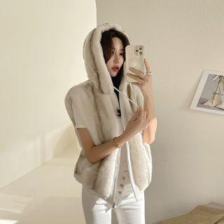 Hooded Faux-fur Zip-up Vest