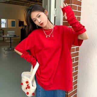 Set: Short-sleeve Plain T-shirt + Arm Sleeve