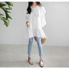 Long-sleeve Lace-up Front Frilled Mini Dress