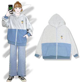 Printed Two-tone Zip Hoodie