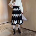 Printed Knit Midi A-line Skirt