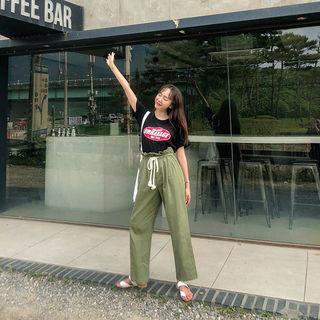 Drawcord Paperbag-waist Wide-leg Pants