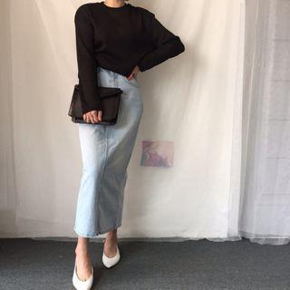 Midi Denim Straight-fit Skirt