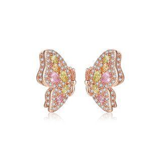 Fashion And Elegant Plated Rose Gold Butterfly Stud Earrings With Colorful Cubic Zirconia Rose Gold - One Size