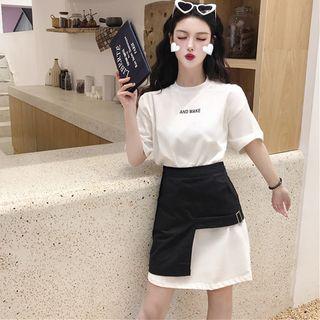 Set: Short-sleeve T-shirt Dress + Asymmetric Skirt
