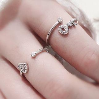 Rhinestone Alloy Heart / Key Open Ring