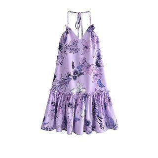 Halter Floral Mini Smock Dress