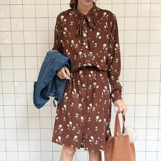 Floral Print Tie-neck Shirtdress