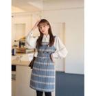 Button-trim Plaid Jumper Dress With Belt