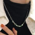 Faux Pearl Chain Necklace Green & White & Silver - One Size