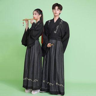 Embroidered Open-front Jacket / Wrap Top / Maxi A-line Skirt / Set