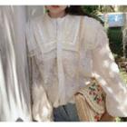 Frilled Trim Long Sleeve Lace Shirt White - One Size
