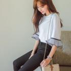 Frill-sleeve Stripe-detail Top