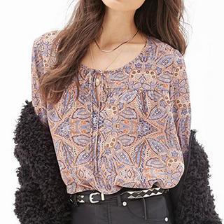 3/4-sleeve Print Chiffon Blouse
