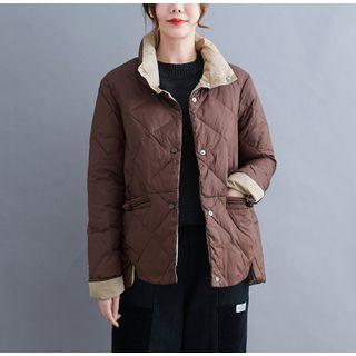 Stand-collar Color-block Padded Coat
