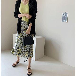 Open-front Sheer Cardigan Patterned - One Size