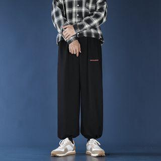 Drawstring-cuff Lettering Wide-leg Sweatpants