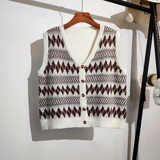 V-neck Striped Vest Cardigan