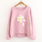 Long-sleeve Floral Applique Knit Sweater