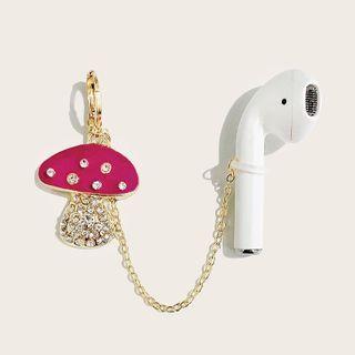 Rhinestone Mushroom Airpods Retainer Earring 1 Pc - Gold - One Size