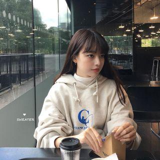 Printed Long-sleeve Hoodie Gray (fleece Lining) - One Size