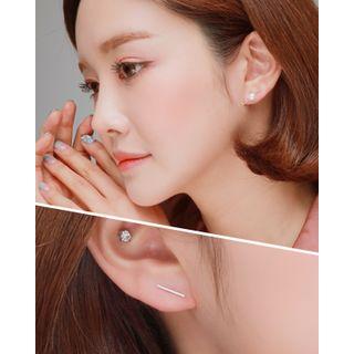 Faux-pearl Asymmetric Bar Stud Earrings One Size