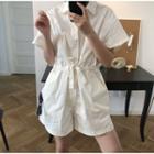 Short Sleeve Tie-waist Playsuit White - One Size