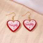 Heart Lettering Alloy Dangle Earring E2341 - 1 Pair - Red & Gold - One Size