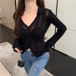 Collared Sheer Light Knit Top