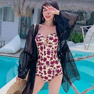 Flower Print Swimsuit / Dotted Cover Up / Set