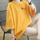 Mouse Embroidered 3/4-sleeve T-shirt